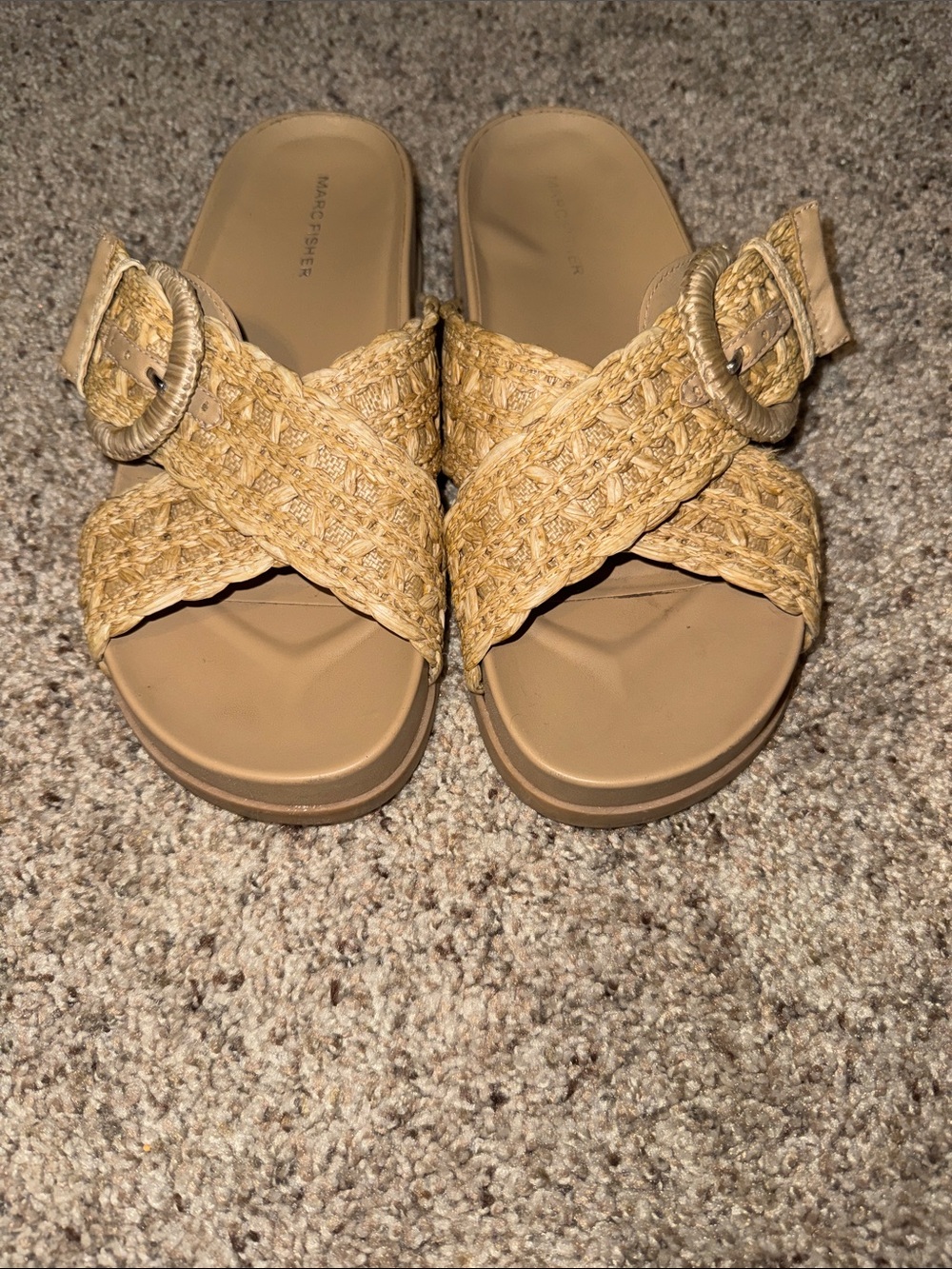 Marc Fisher Woven Buckle Slide Sandals - Natural Tan
